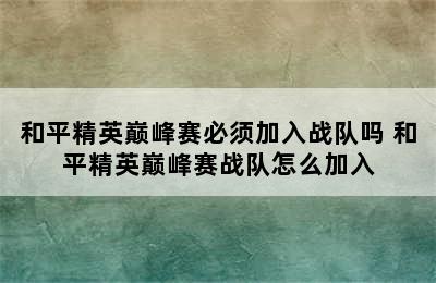 和平精英巅峰赛必须加入战队吗 和平精英巅峰赛战队怎么加入